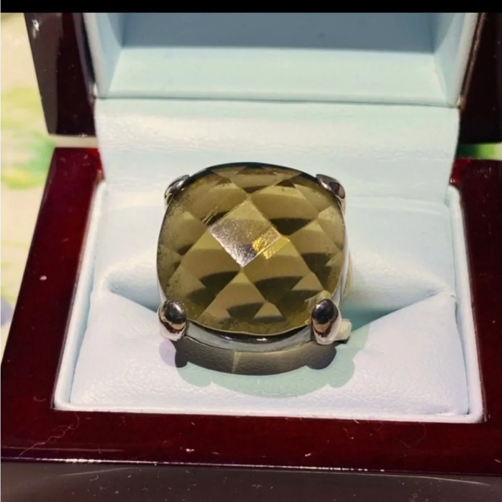 STERLING Silver Smokey Topaz Faceted Stone Ring 7